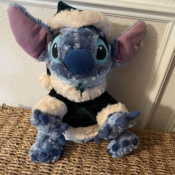 Disney Store Lilo and Stitch Christmas Velvet Plush 10 Inch Faux Fur Stitch - Picture 1 of 12